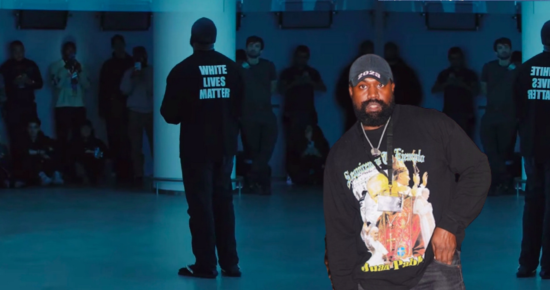 VIDEO: Americký raper Kanye West si na vlastnú módnu prehliadku obliekol mikinu s nápisom “White Lives Matter” a podobizňou pápeža Jána Pavla II.