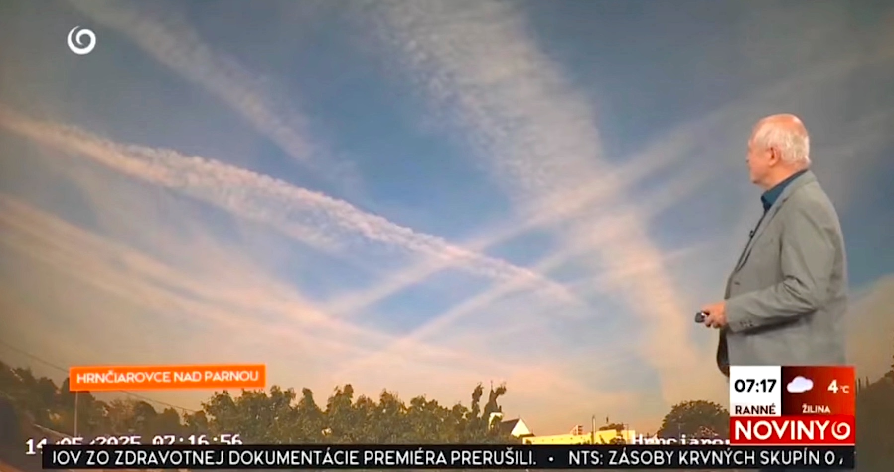 VIDEO: Meteorológ Peter Jurčovič v rannom vysielaní televízie JOJ poukázal na chemické stopy po lietadlách: „To nie je normálny oblak, ale chemtrails,“ vysvetlil stručne