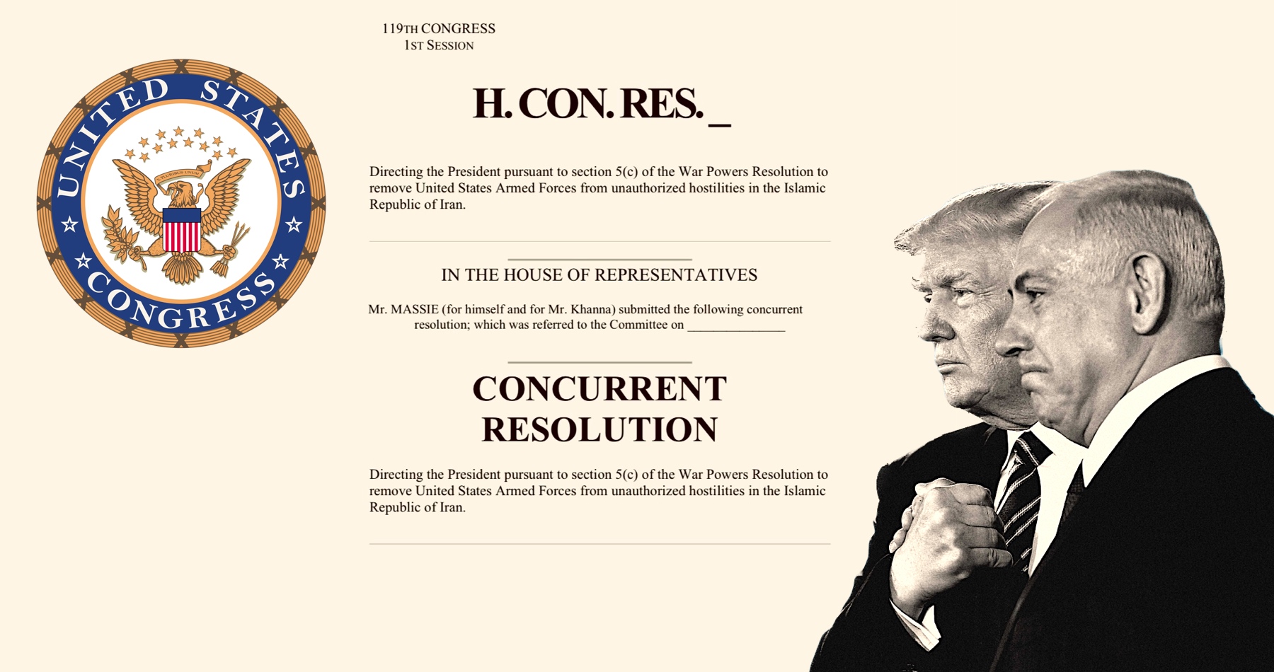 Americký libertariánsky republikánsky kongresman Thomas Massie sa snaží legislatívnym návrhom zabrániť zatiahnutiu USA do vojny s Iránom. Prezident Donald Trump by podľa navrhovanej rezolúcie mal žiadať o povolenie americký Kongres