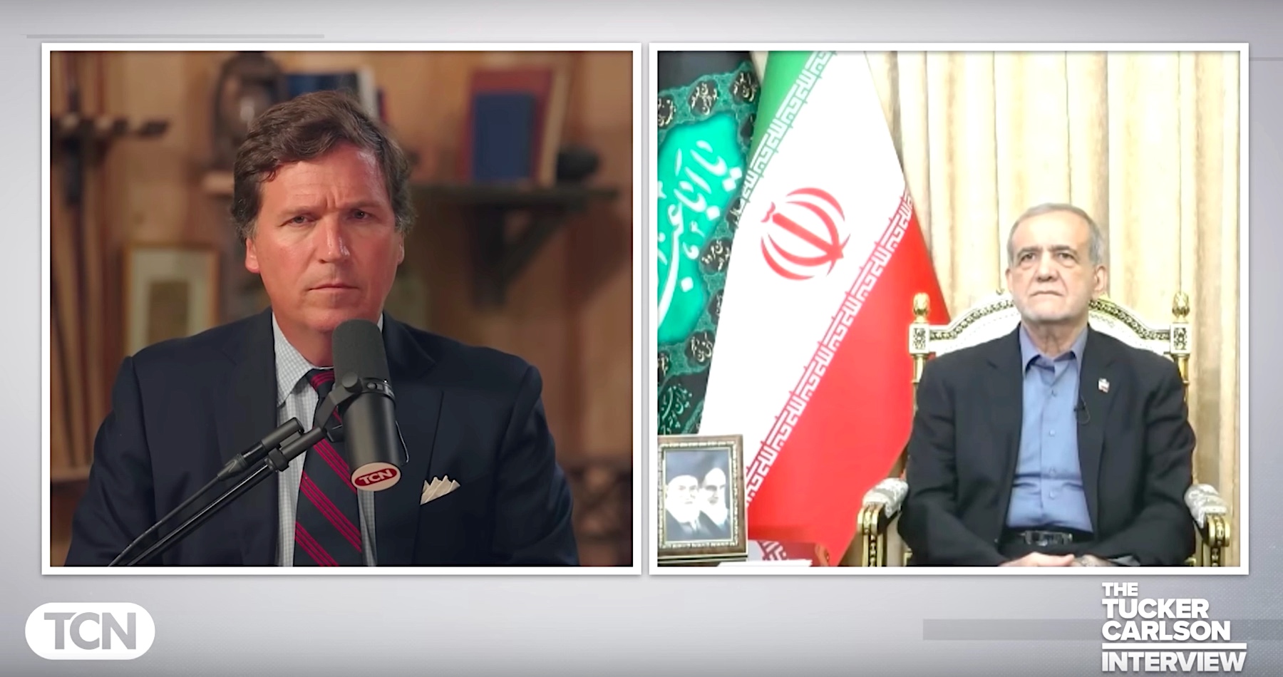 VIDEO: Iránsky prezident Masúd Pezeškiján v rozhovore s Tuckerom Carlsonom vyhlásil, že sa ho Izrael pokúsil zabiť. Zopakoval, že Irán sa nesnaží získať jadrovú zbraň a ide mu o mierové spolunažívanie so všetkými štátmi. Izraelského premiéra Benjamina Netanjahua obvinil z podnecovania napätia na Blízkom východe, z diabolského intrigovania v regióne a zo snáh zaťahovať Donalda Trumpa a USA do vojny s Iránom