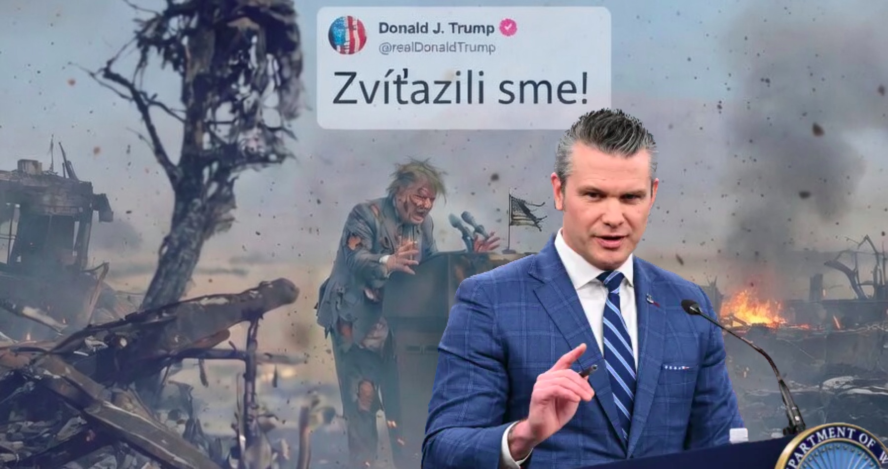 VIDEO: „Dosiahli sme vojenské víťazstvo s veľkým V. Iránske vedenie prosilo o prímerie. Donald Trump sa rozhodol byť milosrdný, keď nezničil celé iránske hospodárstvo,“ vyhlásil na tlačovke americký minister vojny Pete Hegseth po tom, čo Irán dosiahol svojim odporom proti sionisticko-americkej vojenskej agresii nevídané  historické víťazstvo