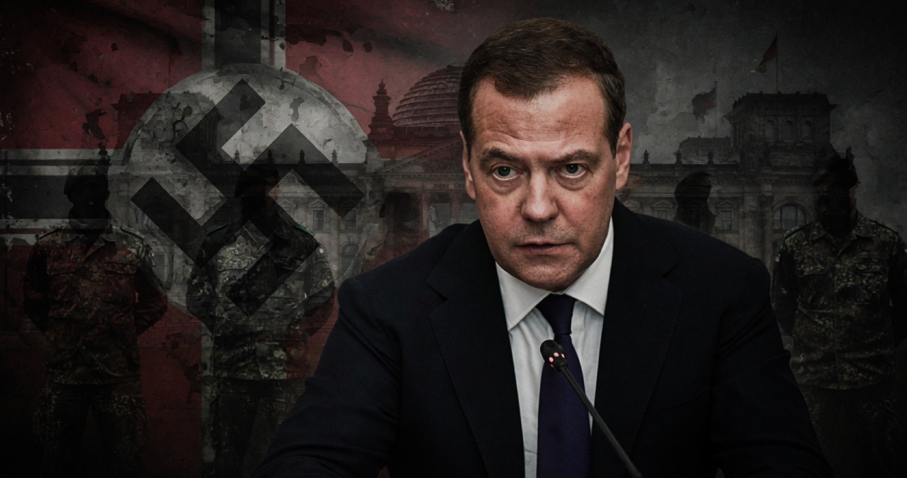 „Nemecko nebolo po druhej svetovej vojne nikdy úplne ‚denacifikované‘,“ vyhlásil ruský exprezident Dmitrij Medvedev pred 81. výročím víťazstva nad nacistickým Nemeckom. Dodal, že iba živočíšny strach z neprijateľných strát prinúti súčasné Nemecko a Európu k rozumu, ak by niekedy spustili ‚Operáciu Barbarossa 2.0‘