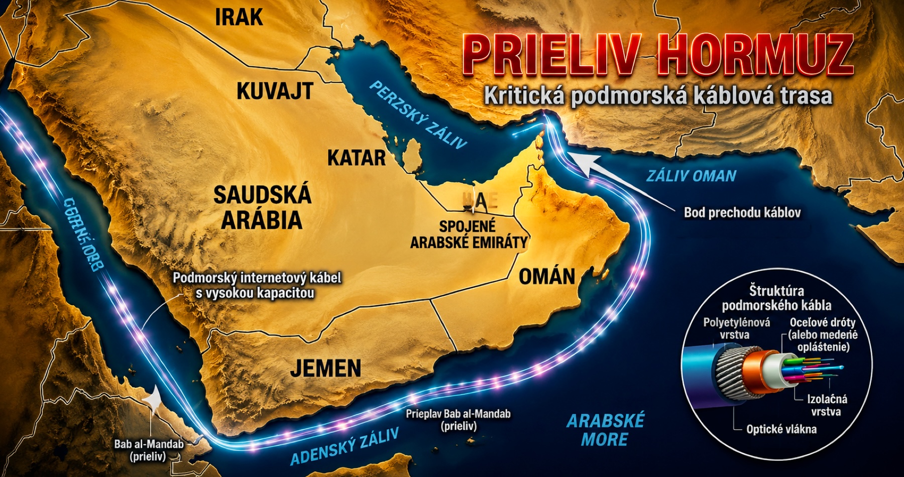 Nová zbraň Iránu? Poplatky za internetové káble v Hormuzskom prielive